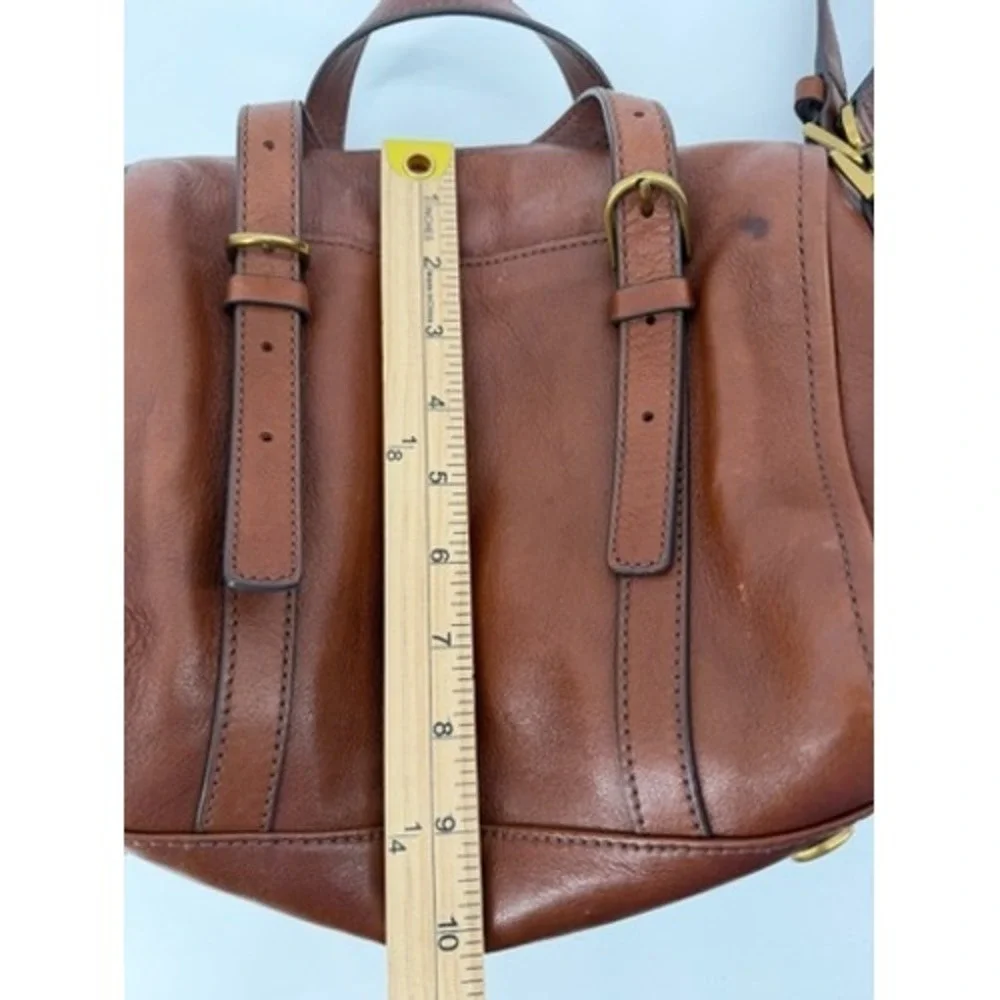 Fossil Sydney Satchel Brown Leather Handbag ZB5486 Antique Brass Key Charm